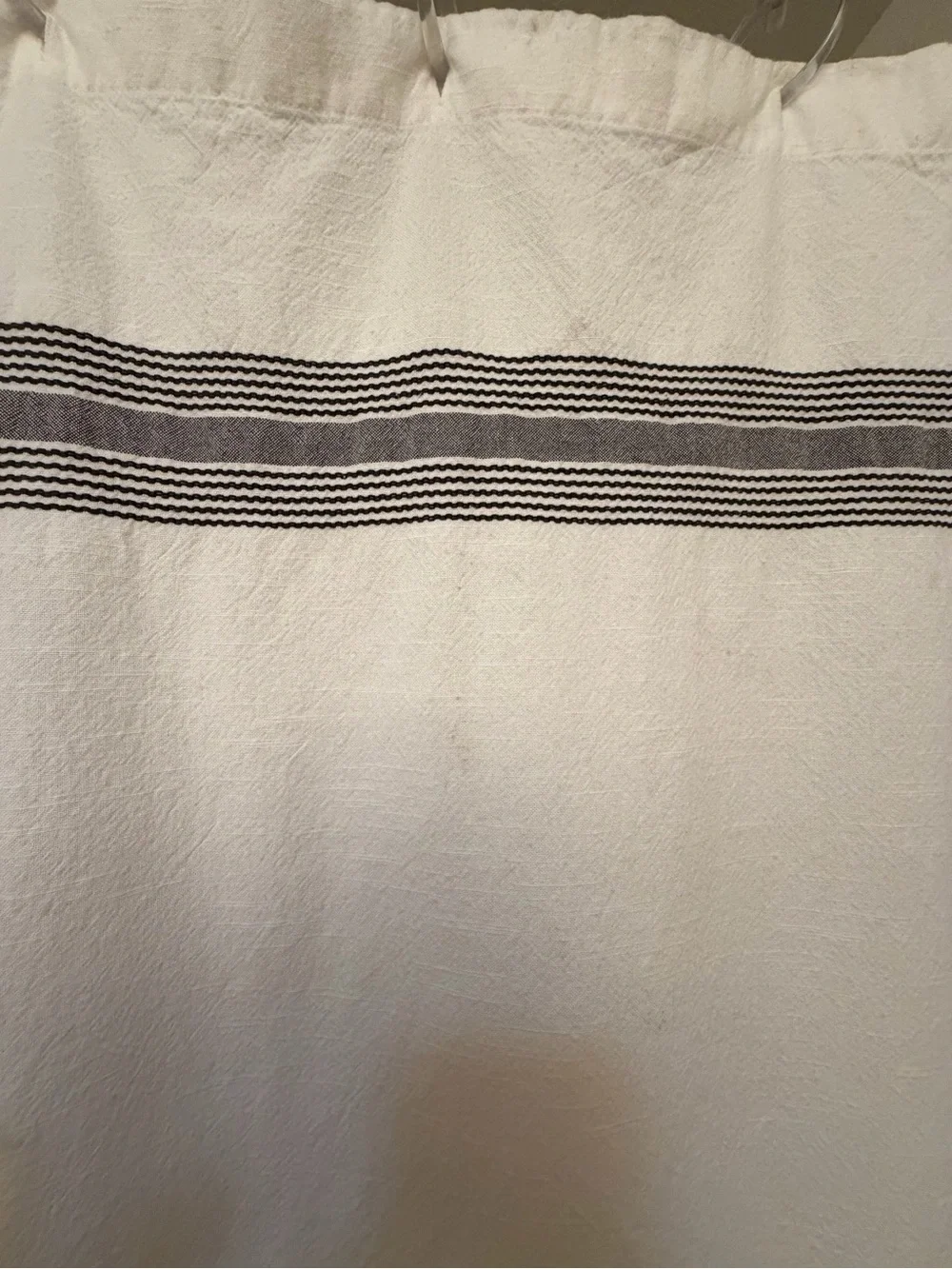 Threshold White Shower Curtain with Gray Stripe Accents